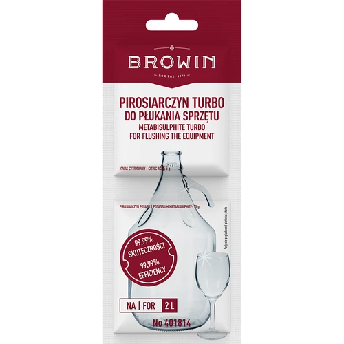 Pirosiričitan Turbo, 15 g  - 1 ['umývanie vinárskeho zariadenia', ' preplachovanie vinárskeho zariadenia', ' umývanie balónov', ' preplachovanie balónov', ' umývanie fermentačných nádob', ' dezinfekcia vinárskeho zariadenia', ' dezinfekcia zariadenia na víno', ' preplachovanie balónov na víno', ' preplachovanie nádob na víno', ' príprava na kvasenie vína', ' vinárske zariadenie', ' vinárske príslušenstvo', ' zabezpečenie procesu fermentácie', ' bezpečná fermentácia vína', ' domáce vinárstvo', ' domáce víno']