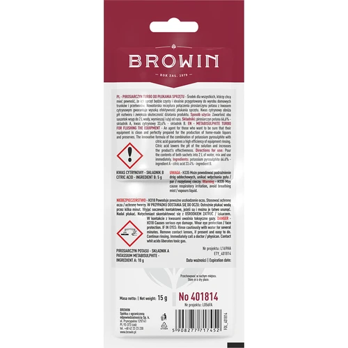 Pirosiričitan Turbo, 15 g - 2 ['umývanie vinárskeho zariadenia', ' preplachovanie vinárskeho zariadenia', ' umývanie balónov', ' preplachovanie balónov', ' umývanie fermentačných nádob', ' dezinfekcia vinárskeho zariadenia', ' dezinfekcia zariadenia na víno', ' preplachovanie balónov na víno', ' preplachovanie nádob na víno', ' príprava na kvasenie vína', ' vinárske zariadenie', ' vinárske príslušenstvo', ' zabezpečenie procesu fermentácie', ' bezpečná fermentácia vína', ' domáce vinárstvo', ' domáce víno']