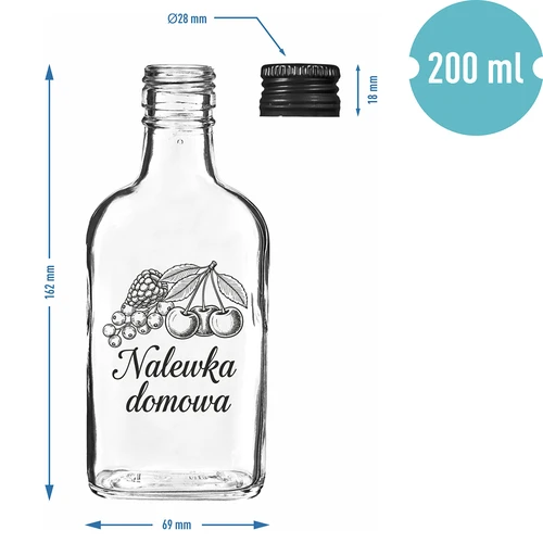 Fľaša – ploskačka 200 ml so skrutkovacím uzáverom, potlač „Domáca nalievka“, 1 ks. - 4
