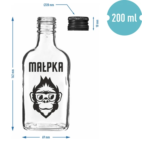 Fľaša – ploskačka 200 ml so skrutkovacím uzáverom, potlač „Opica“, 1 ks - 4