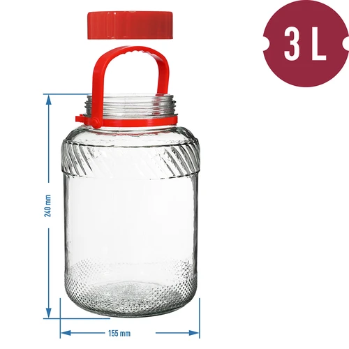 Pohár 3 L s plastovým vekom - 6 ['veľký pohár', ' veľký pohár', ' pohár veľký', ' veľká nádoba', ' veľká sklenená nádoba', ' nádoba na zaváraniny', ' na kvasenie', ' na uhorky', ' na kapustu', ' priemyselná nádoba', ' nádoba s kliešťami', ' nádoba kliešte', ' kliešte na uhorky']