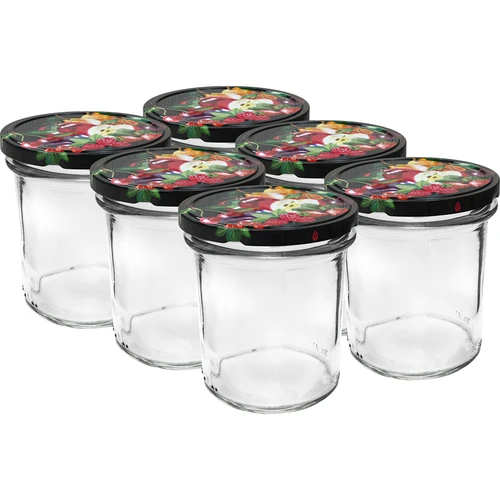 Pohár 350 ml s farebným viečkom - 6 ks.  - 1 ['na zaváraniny', ' na džem', ' na kompót', ' na lekvár', ' slivkový', ' slivkové', ' z broskýň', ' broskyňový', ' ovocný', ' na dezert chia', ' čerešňový džem']
