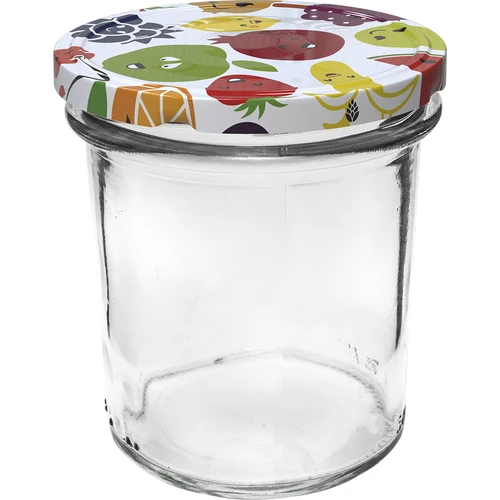 Pohár 350 ml s farebným viečkom - 6 ks. - 3 ['na zaváraniny', ' na džem', ' na kompót', ' na lekvár', ' slivkový', ' slivkové', ' z broskýň', ' broskyňový', ' ovocný', ' na dezert chia', ' čerešňový džem']