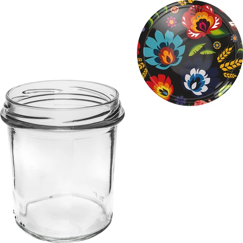 Pohár 350 ml s farebným viečkom - 6 ks. - 7 ['na zaváraniny', ' na džem', ' na kompót', ' na lekvár', ' slivkový', ' slivkové', ' z broskýň', ' broskyňový', ' ovocný', ' na dezert chia', ' čerešňový džem']