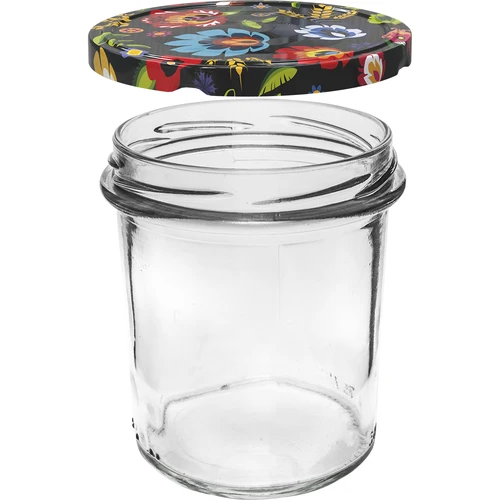 Pohár 350 ml s farebným viečkom - 6 ks. - 4 ['na zaváraniny', ' na džem', ' na kompót', ' na lekvár', ' slivkový', ' slivkové', ' z broskýň', ' broskyňový', ' ovocný', ' na dezert chia', ' čerešňový džem']
