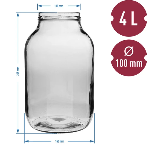 Pohár 4L s čiernym viečkom ø 100 - 6 ['pohár na likér', ' na likéry', ' pohár 4l', ' sklenený pohár', ' pohár s viečkom', ' viečko fi100', ' pohár na sušené huby', ' pohár na skladovanie', ' pohár na kvasenie', ' pohár na zaváraniny', ' kyslé uhorky', ' pohár na kimchi']