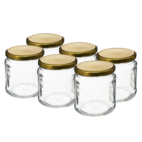 Pohár TO 500 ml so zlatým viečkom fi82/6 - 6 ks.  - 1 ['poháre', ' malé poháre', ' pohárik', ' sklenený pohár', ' sklenené poháre', ' pohár s viečkom', ' poháre na zaváranie', ' pohár na zaváranie', ' poháre na zaváranie', ' poháre na korenie', ' pohár na džem', ' pohár na zaváraniny', ' pohár na med', ' pohárik na med']