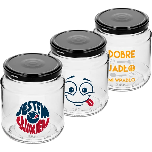 Pohár TO 580ml fi 82 s farebnou potlačou a čiernym viečkom, 3ks. - 2 ['pohár s potlačou', ' na zaváraniny', ' pohár s nápismi', ' ozdobný pohár', ' pohár s viečkom', ' pohár 580 ml', ' dekoratívny pohár', ' čierne viečka na poháre', '']