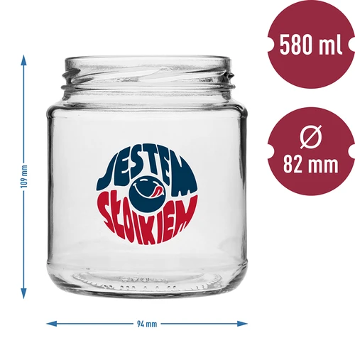 Pohár TO 580ml fi 82 s farebnou potlačou a čiernym viečkom, 3ks. - 6 ['pohár s potlačou', ' na zaváraniny', ' pohár s nápismi', ' ozdobný pohár', ' pohár s viečkom', ' pohár 580 ml', ' dekoratívny pohár', ' čierne viečka na poháre', '']