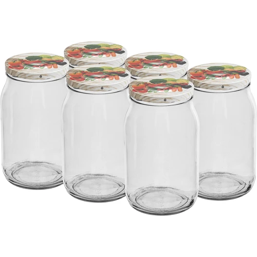 Pohár TO 900 ml s farebným viečkom fi82/6 - 6 ks.  - 1 ['pohár na zaváraniny', ' pohár 900 ml', ' pohár s viečkom', ' pohár s farebným viečkom', ' kuchynský pohár', ' sklenený pohár', ' pohár na drobnosti', ' pohár na kompót', ' pohár na huby', ' pohár na džem', ' poháre so závitom']