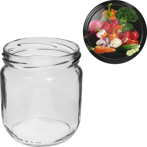 Pohár TO Gurken 425 ml s farebným viečkom fi 82/6 - 6 ks. - 5 ['zeleninové konzervy', ' nakladaná cuketa', ' kvasený karfiol', ' paradajkový pretlak', ' poháre so skrutkovacími viečkami', ' domáce zaváraniny', ' na kvasenie', ' paradajkové konzervy', ' kvasená paprika', ' konzervovaná paprika']