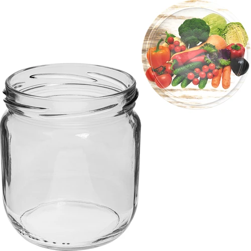 Pohár TO Gurken 425 ml s farebným viečkom fi 82/6 - 6 ks. - 6 ['zeleninové konzervy', ' nakladaná cuketa', ' kvasený karfiol', ' paradajkový pretlak', ' poháre so skrutkovacími viečkami', ' domáce zaváraniny', ' na kvasenie', ' paradajkové konzervy', ' kvasená paprika', ' konzervovaná paprika']