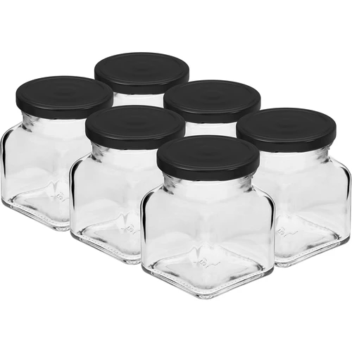 Pohár twist off 120ml - Štyri rohy fi 53 s čiernym viečkom, 6ks  - 1 ['poháre na zaváraniny', ' poháre 120ml', ' poháre s twist-off viečkami', ' poháre s click viečkami', ' sada pohárov', ' poháre na zaváraniny', ' poháre s farebnými viečkami', ' farebné viečka', ' poháre na džemy', ' poháre na koreniny', ' pohár', ' pohár s viečkom']