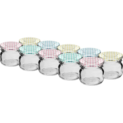 Pohár twist-off 30 ml s farebným viečkom fi 43 - 10 ks.  - 1 ['poháre', ' malé poháre', ' pohárik', ' sklenený pohár', ' sklenené poháre', ' pohár s viečkom', ' poháre na zaváraniny', ' pohár na zaváranie', ' poháre na zaváranie', ' poháre na koreniny', ' pohár na džem', ' pohár na marmeládu', ' pohár na med', ' pohárik na med']