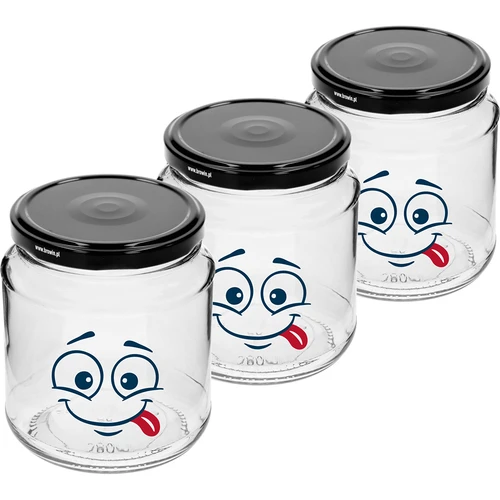 Pohár twist-off 580ml s potlačou Smajlík a viečkom fi 82/6 - 3 ks. - 2 ['poháre', ' sklenený pohár', ' sklenené poháre', ' pohár s viečkom', ' pohár s potlačou', ' pohár na obed', ' pohár na potraviny', ' pohár', ' sada pohárov', ' poháre fi 82 poháre s viečkami 6 úchytov', ' poháre s čiernymi viečkami', ' na zaváraniny']