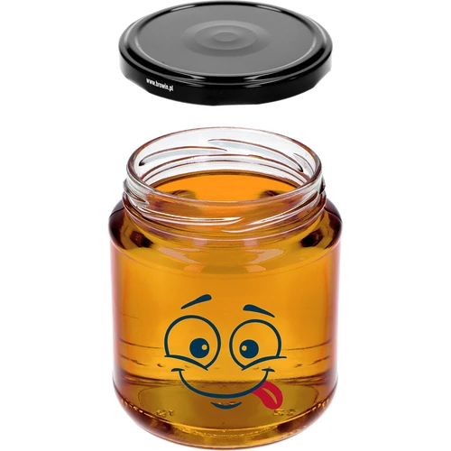 Pohár twist-off 580ml s potlačou Smajlík a viečkom fi 82/6 - 3 ks. - 6 ['poháre', ' sklenený pohár', ' sklenené poháre', ' pohár s viečkom', ' pohár s potlačou', ' pohár na obed', ' pohár na potraviny', ' pohár', ' sada pohárov', ' poháre fi 82 poháre s viečkami 6 úchytov', ' poháre s čiernymi viečkami', ' na zaváraniny']