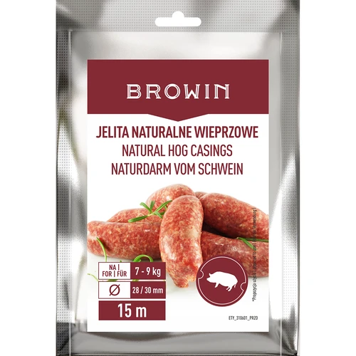 Prírodné bravčové črevá - kaliber 28/30mm, 15m  - 1 ['na domácu klobásu', ' črevá na bielu klobásu', ' urob si sám', ' domáca klobása', ' NA ÚDENÚ KLOBÁSU', ' NA PARENÚ KLOBÁSU']