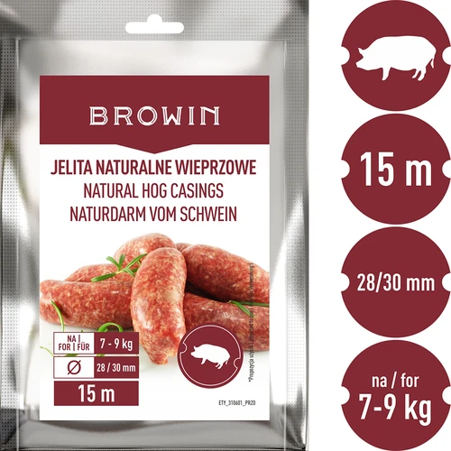 Prírodné bravčové črevá - kaliber 28/30mm, 15m - 3 ['na domácu klobásu', ' črevá na bielu klobásu', ' urob si sám', ' domáca klobása', ' NA ÚDENÚ KLOBÁSU', ' NA PARENÚ KLOBÁSU']