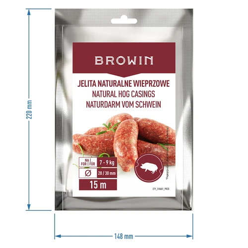 Prírodné bravčové črevá - kaliber 28/30mm, 15m - 5 ['na domácu klobásu', ' črevá na bielu klobásu', ' urob si sám', ' domáca klobása', ' NA ÚDENÚ KLOBÁSU', ' NA PARENÚ KLOBÁSU']