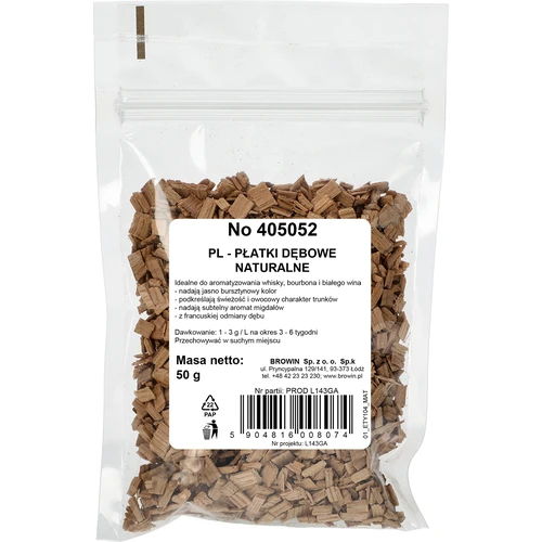 Prírodné dubové vločky na aromatizáciu alkoholov (whisky, biele víno), 50 g - 2 ['dubové chipsy', ' dubové vločky', ' prírodné dubové vločky', ' nepražené dubové vločky', ' dubové vločky na whisky', ' vločky na víno', ' dubové vločky na víno', ' zrenie vína', ' aromatizácia vína', ' na alkohol', ' prísady do alkoholu', ' chuťové prísady', ' dubové vločky 50 g', ' prírodné dubové štiepky', ' dubové hobliny', ' francúzske dubové vločky']