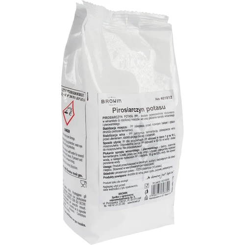 Pyrosiřičitan draselný 1 kg  - 1 ['pyrosiřičitan pre vinárske vybavenie', ' pyrosiřičitan draselný na víno', ' pyrosiřičitan draselný dezinfekcia', ' pyrosiřičitan draselný na dezinfekciu', ' pyrosiřičitan pre pivovarské vybavenie', ' stabilizácia vína', ' robíme víno', ' robíme pivo', ' dezinfekcia vybavenia na víno', ' bezpečný kvas vína', ' bezpečná fermentácia', ' bezpečné čistenie', ' oplachovanie príslušenstva na víno', ' pivo', ' stabilizácia kvasu', ' vinárske must have', '']