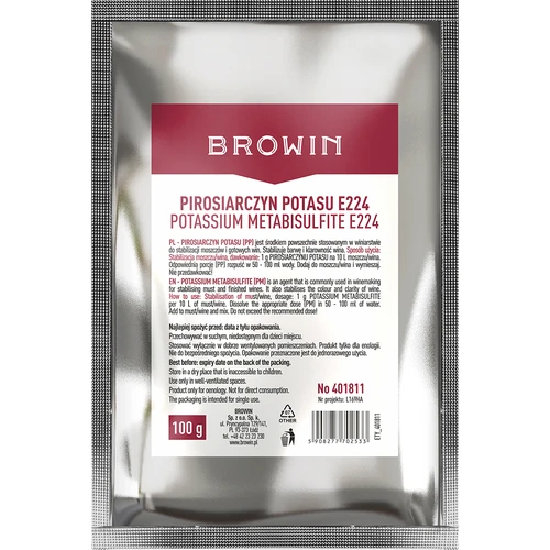 Pyrosiřičitan draselný, 100 g  - 1 ['pyrosiřičitan do vína', ' pyrosiřičitan draselný do vína', ' pyrosiřičitan draselný dezinfekcia', ' pyrosiřičitan draselný na dezinfekciu', ' stabilizácia vína', ' stabilizácia nápojov', ' na zastavenie fermentácie', ' stabilizácia štiav a muštov', ' víno z ovocia', ' domáce vinárstvo', ' bezpečná fermentácia', ' farba a čírosť vína']