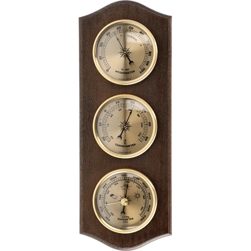 Retro meteorologická stanica - farba venge so zlatými ciferníkmi  - 1 ['retro meteorologická stanica', ' meranie teploty', ' tlaku', ' vlhkosti', ' komfort v domácnosti', ' štýlová meteorologická stanica', ' tri v jednom – multifunkčná meteorologická stanica', ' elegantná meteorologická stanica', ' akú meteorologickú stanicu vybrať', ' tradičná meteorologická stanica', ' meteorologická stanica v drevenom puzdre', ' meteorologická stanica vo farbe venge', ' teplomer ako darček', ' tlakomer', ' merač úrovne vlhkosti vzduchu', ' vlhkomer', ' presný teplomer', ' vlhkomer s teplomerom', ' meteorologická stanica na stenu', ' čím merať teplotu v miestnostiach', ' retro teplomer', ' drevená meteorologická stanica', ' meteorologická stanica so zlatými ciferníkmi']