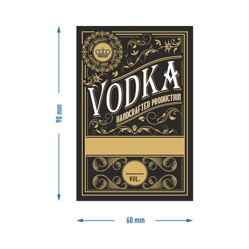 Samolepiace etikety 60x90 mm na fľaše, vodku, čierne, 20 ks. - 4 ['etikety na alkohol čierne', ' elegantné etikety', ' samolepiaca etiketa', ' etiketa na lepenie', ' papierová etiketa', ' etiketa na fľaše', ' etiketa na sklo']