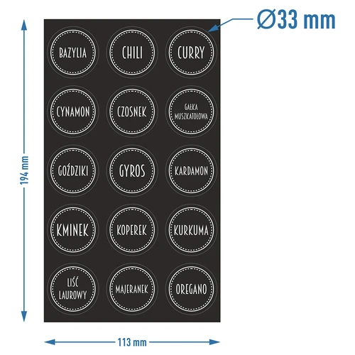 Samolepiace etikety na koreniny, okrúhle, čierne - 30 ks. - 3