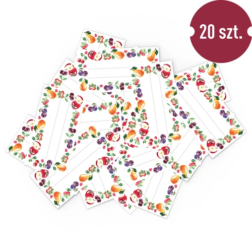 Samolepiace etikety vzor ovocie 85/45 mm - 20 ks. - 3 ['etikety', ' etikety na zaváraniny', ' etikety na koreniny', ' etikety na fľaše', ' samolepiace etikety', ' etikety na víno', ' etikety na poháre', ' etikety na poháriky', ' nálepky na zošity', ' etikety na krabice', ' etikety na nádoby', ' etikety na darčeky']