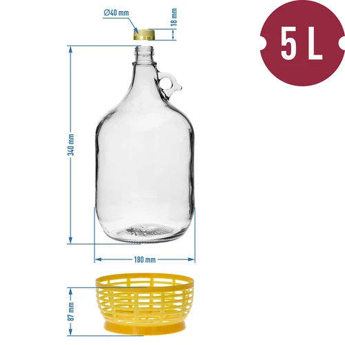 Sklenený balón 5L so zátkou a kvasnou trubičkou - 9 ['súprava na víno pivo med', ' dama', ' dama 5 litrov', ' demižón', ' demižón na víno', ' demižón dama', ' dama v koši', ' dama 5 L', ' balón 5 L', ' demižón v košíku', ' fľaša dama 5L v koši', ' balón', ' demižón na víno', ' súprava s fermentačnou trubičkou', ' domáce nápoje', ' horizontálna fermentačná trubička', ' demižón na pálenku', ' dama na fermentáciu', ' súprava na víno pre začiatočníka', ' fermentačná fľaša']