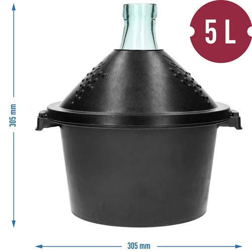 Sklenený balón na víno 5 L - v plastovom koši - 7 ['demižón', ' demižón', ' balón na víno v plastovom koši', ' vinársky balón', ' balón na víno', ' nádoba na víno', ' galón na víno', ' sklenený balón', ' balón na fermentáciu', ' balón 5 litrov', ' sklenený balón s úzkym otvorom', ' balón s plastovým košom']