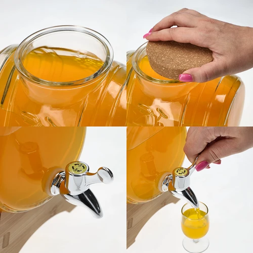 Sklenený súdok 3 L, so širokým hrdlom, korkom, podstavcom a kohútikom - 5 ['súdok na limonádu', ' ozdobná nádoba na nápoje', ' pohár súdok s kohútikom', ' súdok na alkohol s kohútikom', ' sklenená fľaša s kohútikom', ' sklenená fľaša na nápoje', ' súdok na nápoj na párty', ' súdok s kohútikom do záhrady', ' limonáda vonku', ' letné osvieženie', ' sklenený súdok', ' súdok so širokým otvorom', ' súdok so širokým hrdlom', ' súdok na limonádu', ' súdok na stojane', ' pohár s kohútikom', ' limonáda', ' punč', ' sangria', ' súdok na likér', ' na alkohol', ' dávkovač nápojov', ' na oslavy', ' na podávanie nápojov a nápojov', ' súdok na stojane']