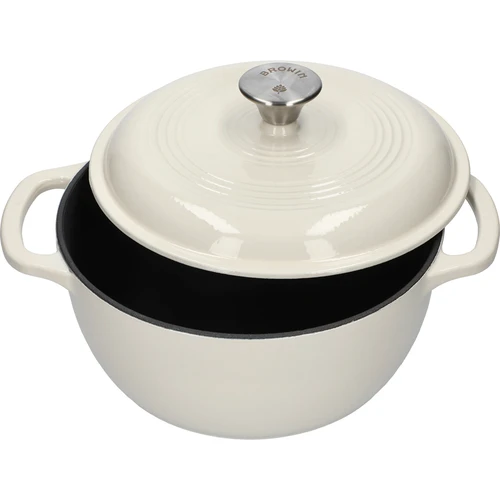 Smaltovaný liatinový hrniec - ecru, 4 L - 2 ['liatinové hrnce', ' smaltované liatinové hrnce', ' liatinové nádoby', ' výhody liatinových nádob', ' smaltovaná liatina', ' varenie v liatinovom hrnci', ' liatinový hrniec so smaltom', ' hrniec v farbe ecru', ' hrniec v bordovej farbe', ' hrniec v šalviovej farbe', ' prečo sa oplatí variť v liatinových hrncoch', ' na darček', ' aké liatinové hrnce vybrať']