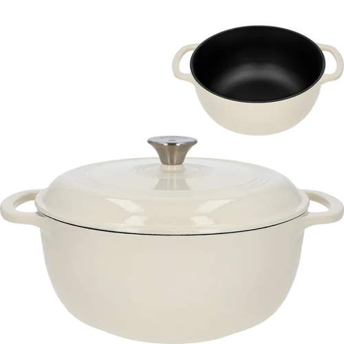 Smaltovaný liatinový hrniec - ecru, 5,8L  - 1 ['liatinové hrnce', ' smaltované liatinové hrnce', ' liatinové nádoby', ' výhody liatinových nádob', ' smaltovaná liatina', ' varenie v liatinovom hrnci', ' liatinový hrniec so smaltom', ' hrniec v farbe ecru', ' hrniec v bordovej farbe', ' hrniec v šalviovej farbe', ' prečo variť v liatinových hrncoch', ' na darček', ' aké liatinové hrnce vybrať']