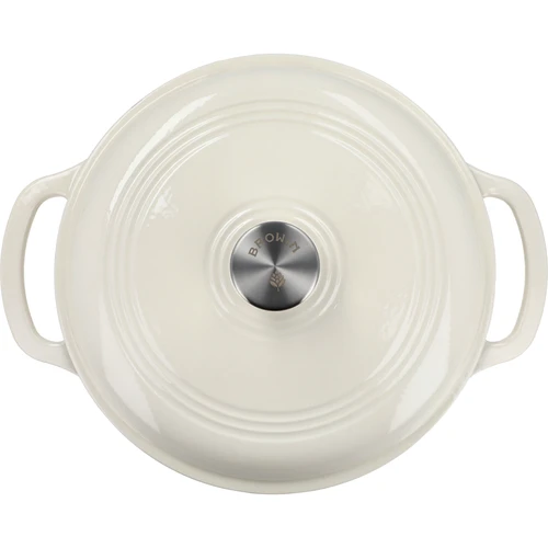 Smaltovaný liatinový hrniec - ecru, 5,8L - 3 ['liatinové hrnce', ' smaltované liatinové hrnce', ' liatinové nádoby', ' výhody liatinových nádob', ' smaltovaná liatina', ' varenie v liatinovom hrnci', ' liatinový hrniec so smaltom', ' hrniec v farbe ecru', ' hrniec v bordovej farbe', ' hrniec v šalviovej farbe', ' prečo variť v liatinových hrncoch', ' na darček', ' aké liatinové hrnce vybrať']