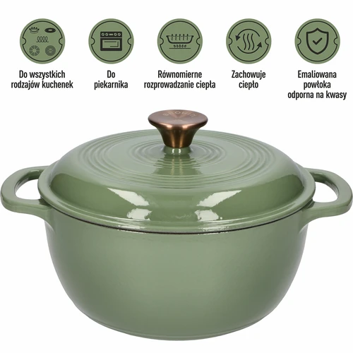 Smaltovaný liatinový hrniec - šalviový, 4L - 5 ['liatinové hrnce', ' smaltované liatinové hrnce', ' liatinové nádoby', ' výhody liatinových nádob', ' smaltovaná liatina', ' varenie v liatinovom hrnci', ' liatinový hrniec so smaltom', ' hrniec v farbe ecru', ' hrniec v bordovej farbe', ' hrniec v šalviovej farbe', ' prečo variť v liatinových hrncoch', ' na darček', ' aké liatinové hrnce vybrať']