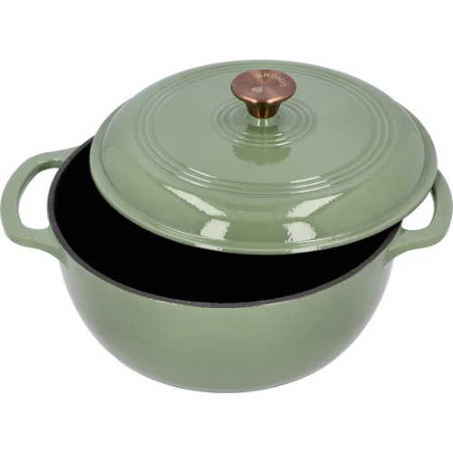 Smaltovaný liatinový hrniec - šalviový, 5,8L - 2 ['liatinové hrnce', ' smaltované liatinové hrnce', ' liatinové nádoby', ' výhody liatinových nádob', ' smaltovaná liatina', ' varenie v liatinovom hrnci', ' liatinový hrniec so smaltom', ' hrniec v farbe ecru', ' hrniec v bordovej farbe', ' hrniec v šalviovej farbe', ' prečo variť v liatinových hrncoch', ' na darček', ' aké liatinové hrnce vybrať']