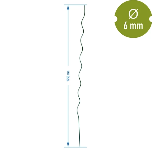 Špirálová oceľová tyčka 1,75m x 6mm - 2 ['oceľová podpora pre rastliny', ' tyčka pre rastliny', ' tyčka pre kvety', ' tyčky pre kvetináče', ' tyčka pre rastliny castorama']