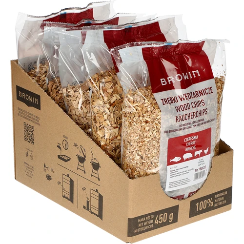 Štiepky na údenie/grilovanie, čerešňa, 450 g, kl. 2 - 3 ['údenárske štiepky', ' štiepky na údenie', ' štiepky na gril', ' štiepky na grilovanie', ' údenársky dym', ' čerešňové štiepky', ' čerešňové štiepky', ' štiepky na údenie mäsa', ' univerzálne štiepky', ' štiepky do údiarne', ' štiepky na ryby', ' štiepky na hydinu', ' štiepky na hovädzinu', ' štiepky na bravčovinu']