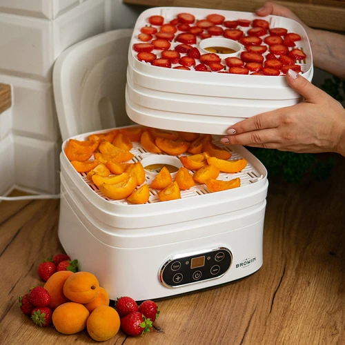 Sušička na huby, ovocie, zeleninu a bylinky s reguláciou teploty, 240W, biela - 20 ['sušička na potraviny', ' sušička na huby', ' sušené ovocie', ' sušená zelenina', ' skladovanie potravín', ' sušenie potravín', ' sušičky na potraviny', ' regulácia teploty', ' dehydrátor']