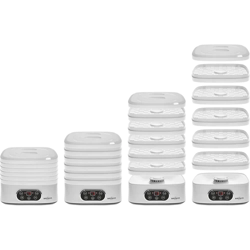 Sušička na huby, ovocie, zeleninu a bylinky s reguláciou teploty, 240W, biela - 11 ['sušička na potraviny', ' sušička na huby', ' sušené ovocie', ' sušená zelenina', ' skladovanie potravín', ' sušenie potravín', ' sušičky na potraviny', ' regulácia teploty', ' dehydrátor']