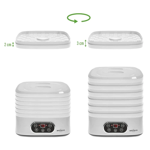 Sušička na huby, ovocie, zeleninu a bylinky s reguláciou teploty, 240W, biela - 12 ['sušička na potraviny', ' sušička na huby', ' sušené ovocie', ' sušená zelenina', ' skladovanie potravín', ' sušenie potravín', ' sušičky na potraviny', ' regulácia teploty', ' dehydrátor']