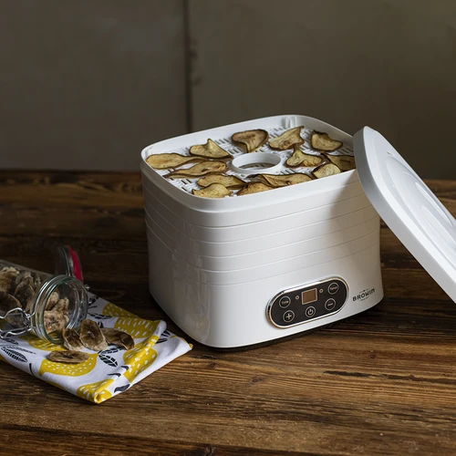 Sušička na huby, ovocie, zeleninu a bylinky s reguláciou teploty, 240W, biela - 16 ['sušička na potraviny', ' sušička na huby', ' sušené ovocie', ' sušená zelenina', ' skladovanie potravín', ' sušenie potravín', ' sušičky na potraviny', ' regulácia teploty', ' dehydrátor']