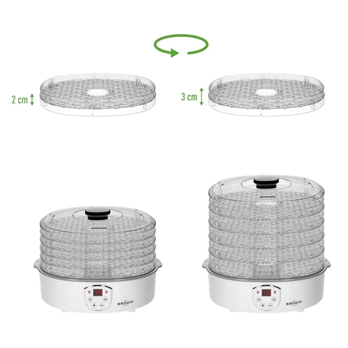 Sušička na huby, ovocie, zeleninu a bylinky s reguláciou teploty, 240W, transparentná - 10 ['sušička na potraviny', ' sušička na huby', ' sušené ovocie', ' sušená zelenina', ' skladovanie potravín', ' sušenie potravín', ' sušičky na potraviny', ' regulácia teploty', ' transparentná sušička', ' dehydrátor']