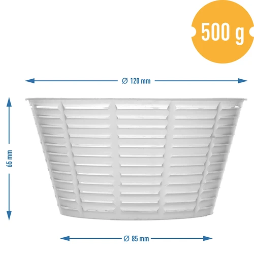 Syrárska forma na ricottu Ø 12 x 6,5 cm na 500 g - 4 ['forma na ricottu', ' forma na syr ricotta', ' syr', ' syrárstvo', ' ako vyrobiť syr', ' syrárska forma', ' domáci syr', ' syrárska forma', ' domáci syr', ' forma na mäkký syr', ' na tvarohový syr', ' na syr s podmaslom', ' forma v tvare kužeľa', ' tvarohové a podmaslové syry v tvare kužeľa', ' domáci tvaroh']