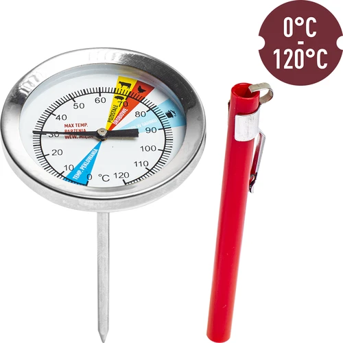 Teplomer do šunkovaru 0,8 kg (0°C do +120°C) 9,0cm - 2 ['teplomer do šunkovaru', ' na údeniny', ' na mäso', ' na pokrmy', ' na varenie', ' šunkovar 0', '8 kg', ' príslušenstvo k šunkovaru', ' teplomer s farebným ciferníkom', ' kuchynský teplomer']