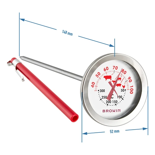 Teplomer s dvojitou stupnicou (30°C do 100°C) / (50°C do 300°C) 13,0cm - 3 ['teplota', ' teplomer do udiarne', ' udiarenský teplomer', ' teplomer na údenie', ' teplomer na pečenie', ' teplomer do pece', ' teplomer do rúry', ' kulinársky teplomer', ' kuchynský teplomer', ' teplomer na varenie', ' gastronomický teplomer', ' teplomer na potraviny', ' teplomer s dvoma snímačmi teploty', ' teplomer s certifikátom', ' teplomer na potraviny so sondou', ' teplomer na mäso', ' teplomer so sondou', ' kuchynský teplomer so sondou', ' sonda na mäso']