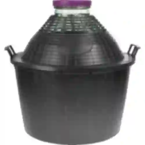 Balón na víno 34 L so širokým hrdlom v plastovom koši