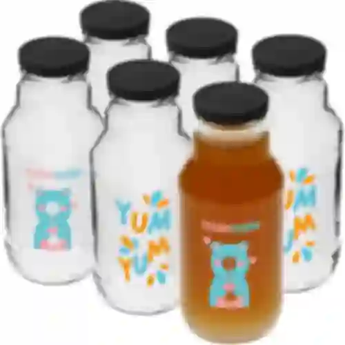 Fľaša twist off 330 ml so skrutkovacím uzáverom fi43 a farebnou potlačou - 6 ks.